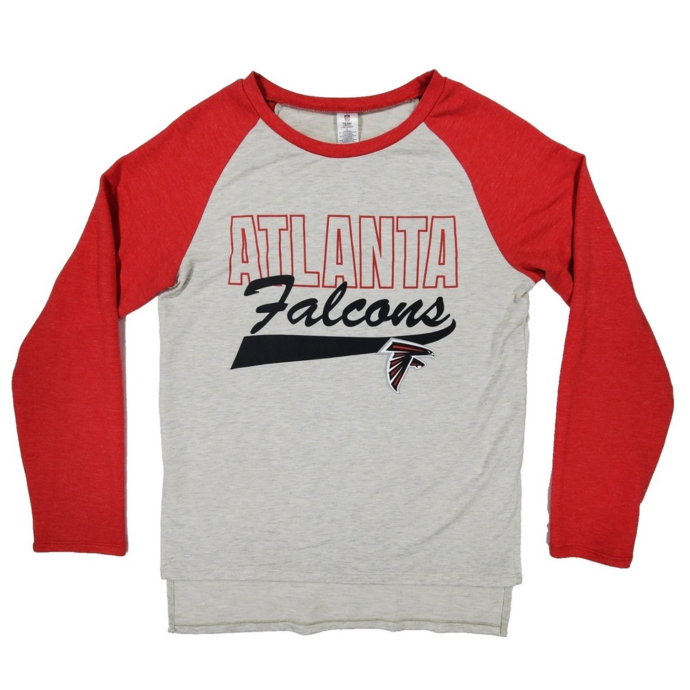 NFL Atlanta Falcons Raglan Shirt Women Large Gray Red Long Sleeve Graphic‎